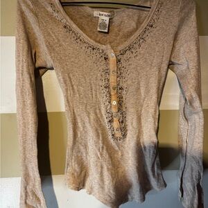 Love Rocks Taupe Embellished Long Sleeve Tee